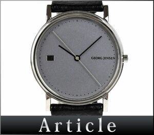 175488* рабочее состояние подтверждено Georg Jensen George Jensen мужской часы наручные часы кварц 345 SS кожа кожа серебряный черный мужской / D