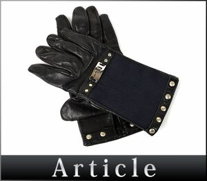 177032◆美品 Christian Dior クリスチャン ディオール 手袋 グローブ ナイロンキャンバス レザー 革 ブラック 黒 レディース 防寒 小物/ G