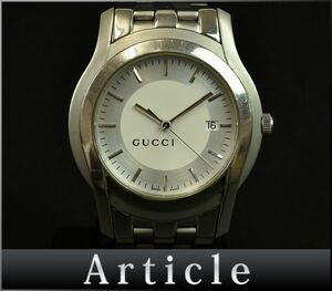 175665☆動作確認済 GUCCI グッチ Gクラス メンズウォッチ 腕時計 クォーツ デイト アナログ 5500XL SS ホワイト シルバー メンズ/ D