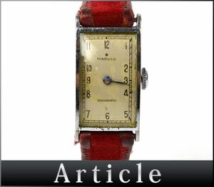 176098□動作未確認 MARVIN マーヴィン 腕時計 手巻き 2針 レクタンギュラー SS レザー ベロア GP シルバー レッド レディース/ D