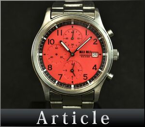 174984◇ 動作未確認 MAJI MAJI マジマジ メンズウォッチ 腕時計 クロノグラフ クォーツ デイト SS レッド ブラック メンズ/ D