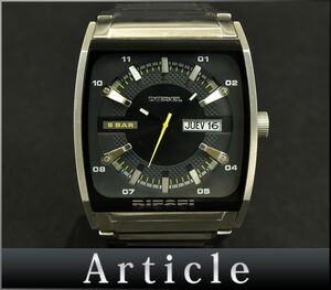 174717◆動作確認済 DIESEL ディーゼル メンズウォッチ 腕時計 クォーツ DZ-1252 デイデイト 3針 SS ブラック 黒 シルバー/ D