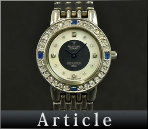 174987〇美品 動作確認済 VALENTINO DOMANI バレンチノ ドマーニ ファインプラチナ 腕時計 クォーツ VD-2038 シェル レディース/ D