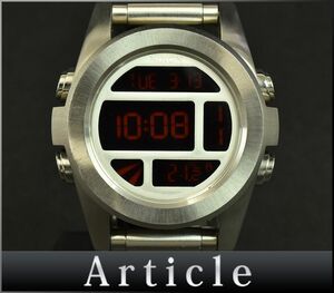 175017◆動作確認済 NIXON ニクソン ユニット THE UNIT 腕時計 クォーツ デジタル ラウンド SS ブラック シルバー メンズ/ D