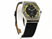176164◇ 動作確認済 CITIZEN シチズン メンズウォッチ 腕時計 自動巻き デイデイト SS レザー 革 ブラック イエロー メンズ/ D_画像3