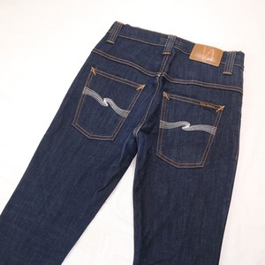 Nudie Jeans ヌーディージーンズ THIN FINN シンフィン 濃紺ストレッチジーンズ ローライズストレートデニムパンツ W29 M相当