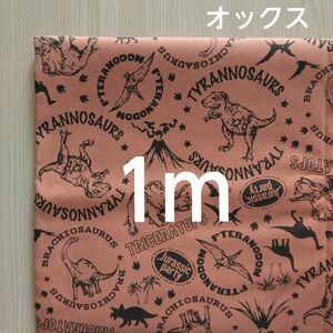 【1m】恐竜柄　ダイナソー柄　ピンクブラウン系　　オックス　生地　はぎれ　ハギレ　布地　日本製 ハンドメイドに