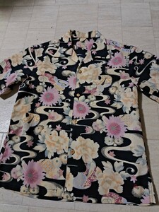 サイズ：2(M)　日本製　備中倉敷工房　倉　刺繍ロゴ　和柄　総柄 アロハシャツ　半袖シャツ　エターナル　ETERNAL
