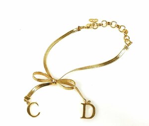 クリスチャン・ディオール　Christian Dior　CDロゴ　リボンモチーフ　ブレスレット　ゴールドカラー　YAS-11114