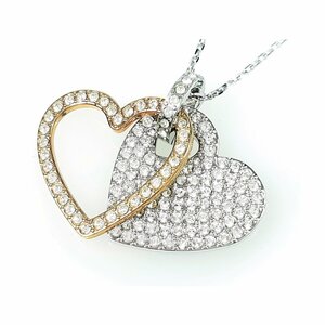 スワロフスキー　SWAROVSKI　ダブルハート　ネックレス　ゴールドカラー×シルバーカラー　YAS-5556