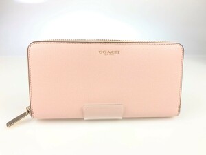 美品　コーチ　COACH　PVCレザー　ラウンドファスナー　小銭入れ付き長財布　ピンク　YS-571me