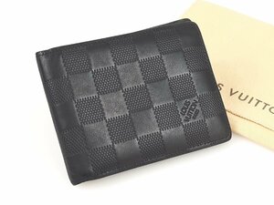 ルイ・ヴィトン　LOUIS VUITTON　ダミエ アンフィニ　ポルトフォイユ ミュルティプル　二つ折り財布　ブラック　メンズ　YS-711