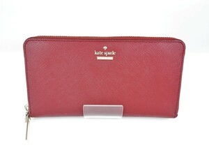 美品　ケイトスペード　kate spade　PVCレザー　ラウンドファスナー　長財布　レッド　YS-477