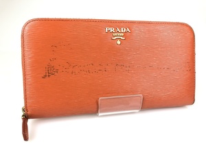 PRADA　プラダ　サフィアーノレザー　ラウンドファスナー長財布　オレンジ　YS-340　