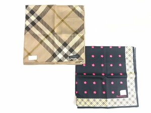 未使用　バーバリー　BURBERRY　Burberrys　ハンカチ　２枚セット　ノバチェック　花　ブラウン系　ブラック系　49×49cm　YZ-509