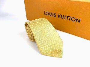 美品　ルイ・ヴィトン　Louis　Vuitton　LVパターン総柄　シルクネクタイ　イエロー　細身　剣先：8cm　YNT-937