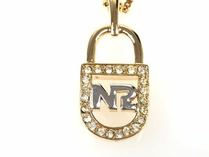 ニナリッチ　NINA RICCI　バッグモチーフ　ラインストーン/ロゴ　ネックレス　ゴールドカラー　YAS-8239