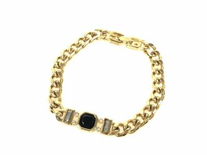 ji van si.GIVENCHY flat chain rhinestone bracele black × Gold color YAS-10246
