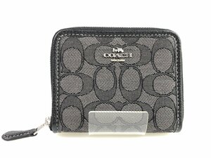 未使用　コーチ　COACH　ラウンドファスナー　シグネチャー　レザー　二つ折り財布　ブラック/ボルドー　YS-732