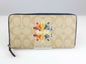 未使用　コーチ　COACH　シグネチャー　ロゴ　PVC　小銭入れ付　ラウンドファスナー長財布　メンズ　レディース　YS-506