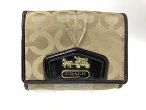 コーチ　COACH　キャンバス　小銭入れ付き折り財布　ベージュ/パープル　YS-373