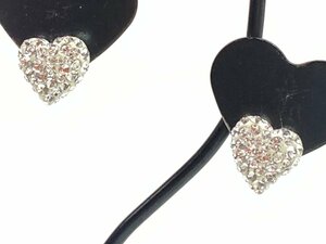 美品　スワロフスキー　SWAROVSKI　ハート　パヴェ　ピアス　幅1cm　シルバーカラー　YAS-6114