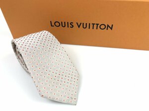 ルイ・ヴィトン　Louis　Vuitton　シルクネクタイ　モノグラム×ドット　パターン総柄　ホワイト×オレンジ　剣先：9cm　YNT-978