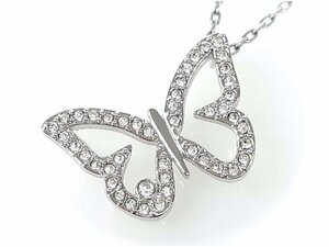 美品　スワロフスキー　SWAROVSKI　クリスタル＆蝶/バタフライ　ネックレス　幅2cm　シルバーカラー　YAS-5655