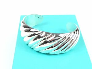 美品　希少　ヴィンテージ　ティファニー　TIFFANY　レアデザイン　幅広　バングル　シルバー925　重厚感あり　YAS-7153