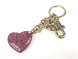  Coach COACH Heart key ring key holder hook attaching pink × Gold color YAS-3267