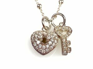  Folli Follie Folli Follie Heart & key chain necklace silver 925× rhinestone YAS-9826