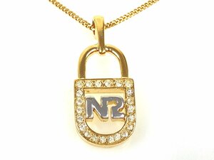 ニナリッチ　NINA RICCI　南京錠　デザイン　ネックレス　ラインストーン　ゴールドカラー　YAS-11037