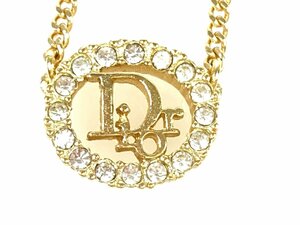 美品　クリスチャン・ディオール　Christian Dior　Diorロゴ　ラインストーン　ネックレス　ゴールドカラー　YAS-11187