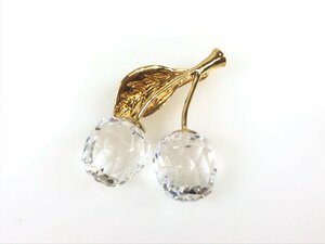 スワロフスキー　SWAROVSKI　サクランボ/チェリー　クリスタル　ブローチ　クリア×ゴールドカラー　YAS-7284