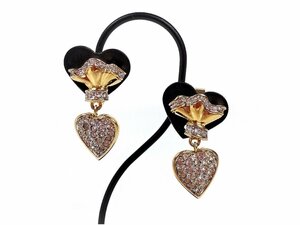  beautiful goods Nina Ricci NINA RICCI rhinestone pave Heart swing earrings length :2.8cm Gold color YAS-10759