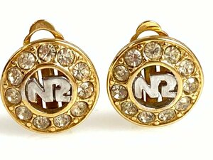  Nina Ricci Nina Ricci earrings round | circle rhinestone width 1.5cm Gold color YAS-10651
