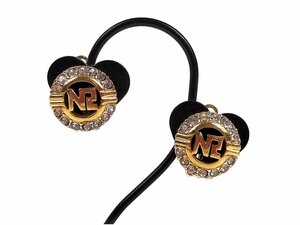  Nina Ricci NINA RICCI NR Logo Circle rhinestone earrings Gold color YAS-10634