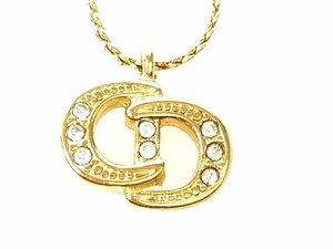 美品　クリスチャン・ディオール　Christian Dior　CDロゴ　ラインストーン　ネックレス　幅1.3cm　ゴールドカラー　YAS-10461