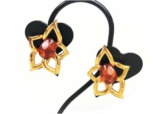 Nina Ricci NINA RICCI color stone flower earrings length :2.4cm orange × Gold color YAS-10362