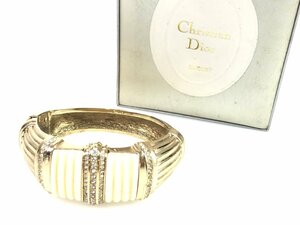 クリスチャン・ディオール　Christian　Dior ヴィンテージ　デザイン　バングル ラインストーン　ホワイト/ゴールド　重量感あり　YAS-5980