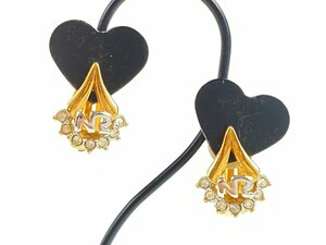  Nina Ricci NINA RICCI... rhinestone earrings Gold color × silver color YAS-10472