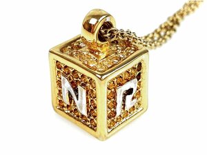 ニナリッチ　NINA RICCI　ロゴ　ラインストーン　キューブ　スクリューチェーン　ネックレス　ゴールドカラー×シルバーカラー　YAS-10085