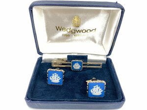 ウェッジウッド　Wedgwood　帆船　ネクタイピン　カフス　セット　陶器　ブルー×ゴールドカラー　YMA-1425