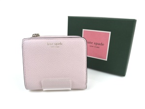 未使用　ケイトスペード　Kate spade　二つ折り財布　コンパクト　L字ファスナー　ライトピンク／グレージュ　PVCレザー　YS-538　