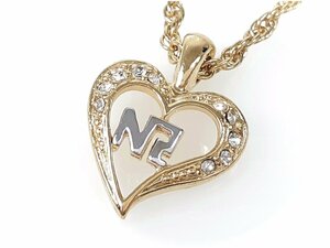  Nina Ricci NINA RICCI Logo rhinestone Heart screw chain necklace silver color × Gold color YAS-8568