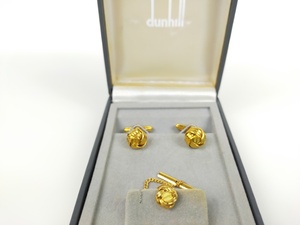  beautiful goods Dunhill dunhill flower motif tie tack cuffs set Gold color YMA-572