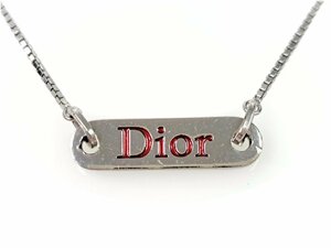 クリスチャン・ディオール　Christian Dior　ロゴ　プレート　ベネチアンチェーン　ネックレス　レッド×シルバーカラー　YAS-9966