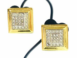  Nina Ricci NINA RICCI square rhinestone earrings length : approximately 1.8cm Gold color YAS-9776