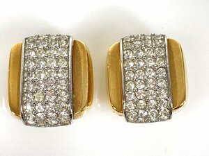 ji van si.GIVENCHY square rhinestone earrings Gold color × silver color YAS-10543