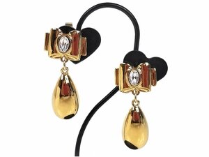  beautiful goods Nina Ricci NINA RICCI clear Stone ribbon motif swing earrings length :3.6cm Gold color YAS-10758